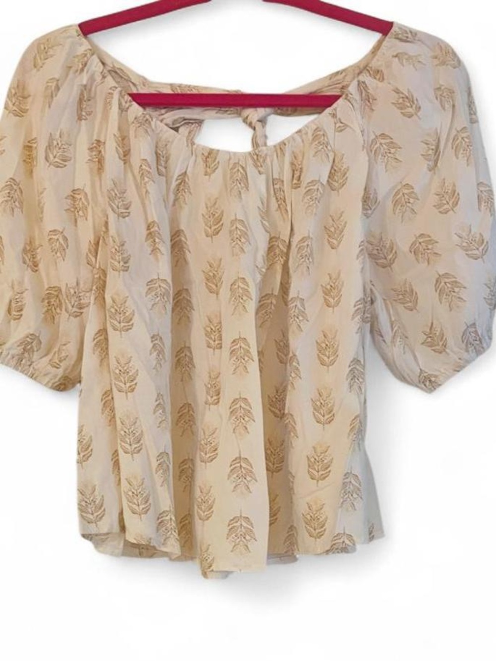 Old Navy Gold Leaf Peasant Blouse Off Shoulder Puff Sleeve Bow Back Small